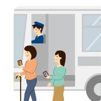 目的地に着かれたら、降車ぐちにある精算機のICカード読み取り部分にそれぞれのカードを1秒以上タッチして降車してください。